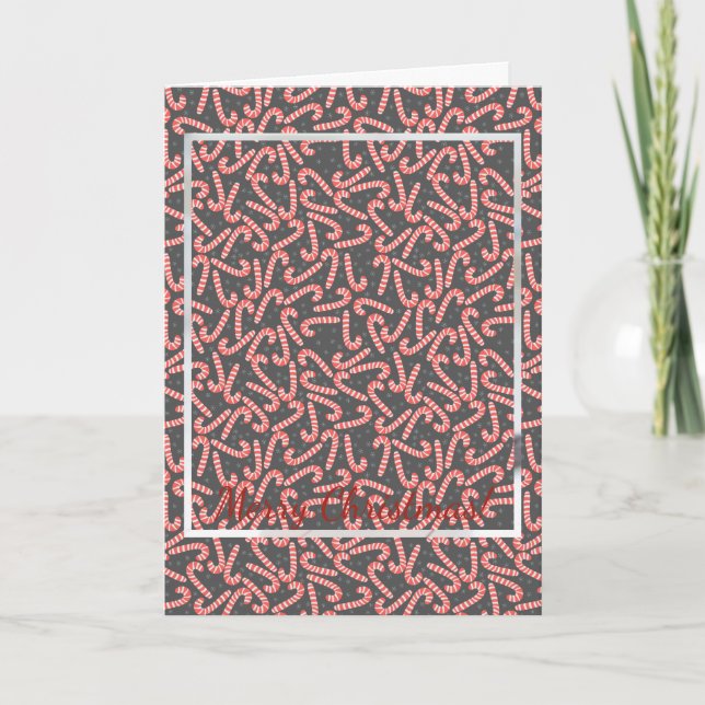 Merry Christmas Peppermint Candy Canes Snowflakes Note Card (Front)