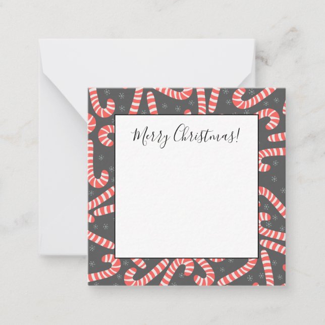 Merry Christmas Peppermint Candy Canes Snowflakes Note Card (Front)