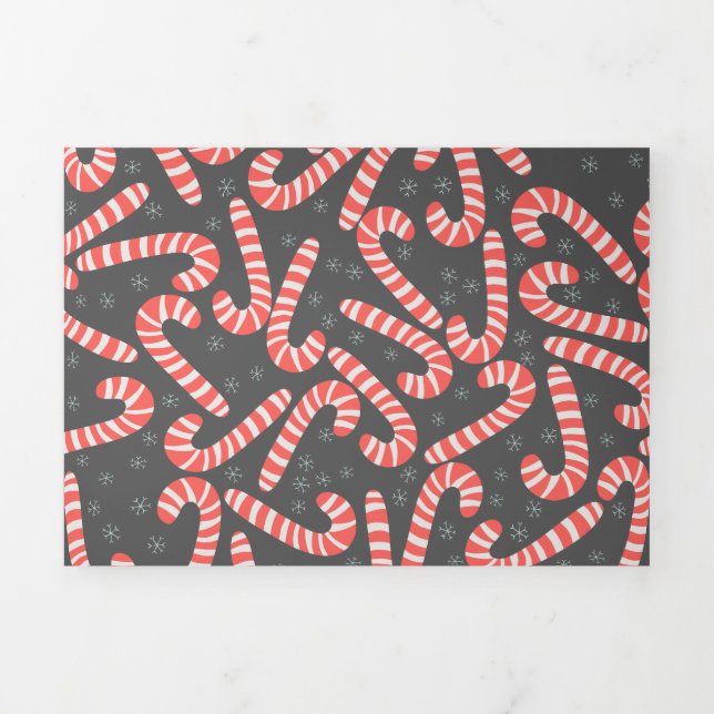 Merry Christmas Peppermint Candy Canes Snowflakes Tri-Fold Holiday Card (Cover)