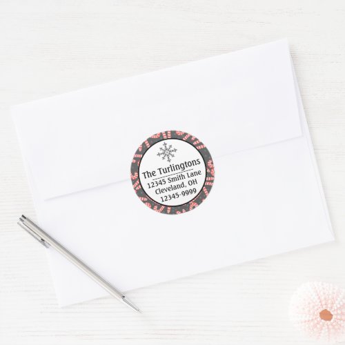 Merry Christmas Peppermint Candy Return Address Classic Round Sticker