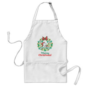 Merry Christmas Peppermint Holiday Wreath Adult Apron