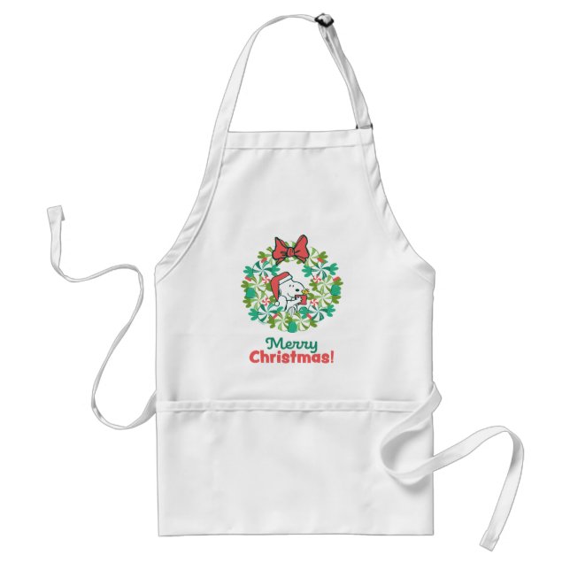Merry Christmas Peppermint Holiday Wreath Adult Apron (Front)