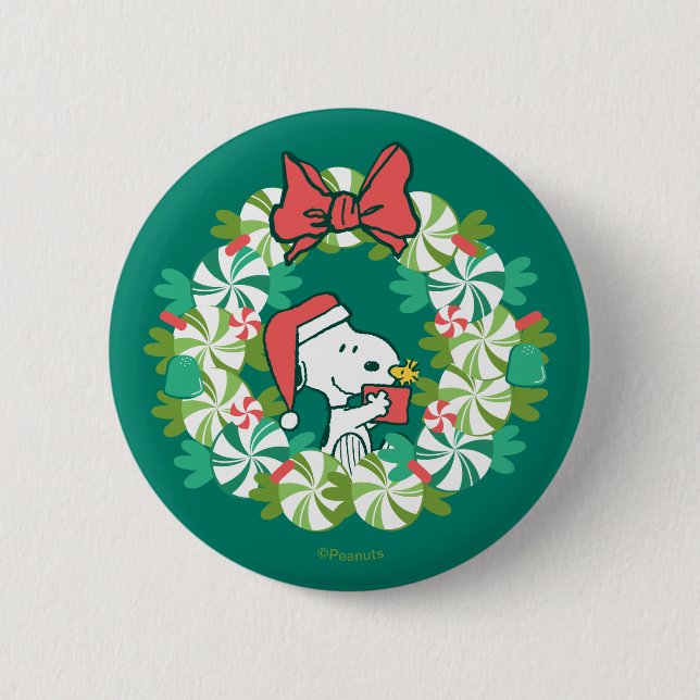 Merry Christmas Peppermint Holiday Wreath Button (Front)