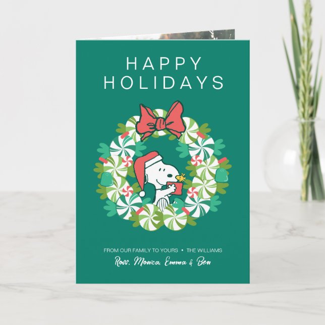 Merry Christmas Peppermint Holiday Wreath Card (Front)