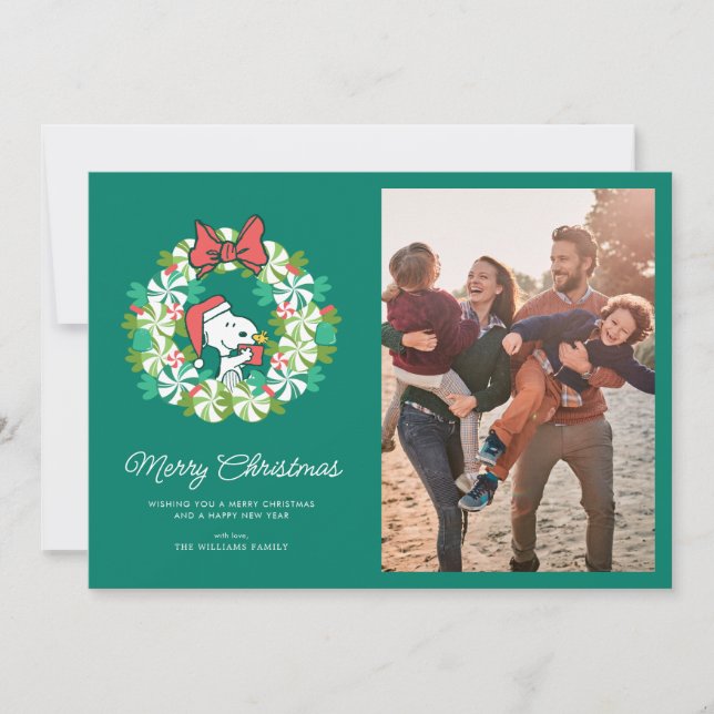 Merry Christmas Peppermint Holiday Wreath Card (Front)