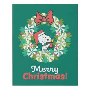 Merry Christmas Peppermint Holiday Wreath Faux Canvas Print