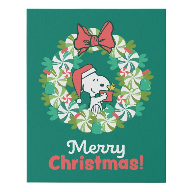Merry Christmas Peppermint Holiday Wreath Faux Canvas Print (Front)