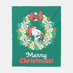 Merry Christmas Peppermint Holiday Wreath Fleece Blanket