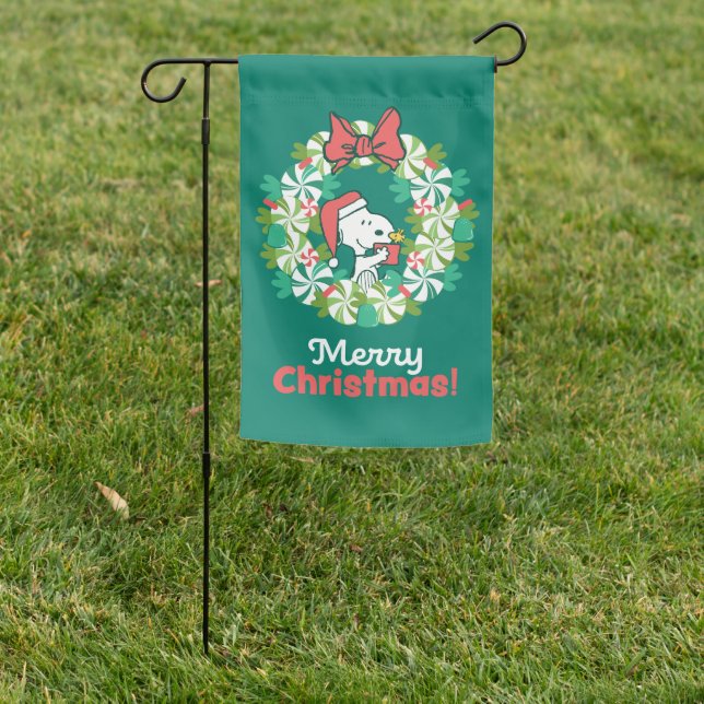 Merry Christmas Peppermint Holiday Wreath Garden Flag (In SItu)