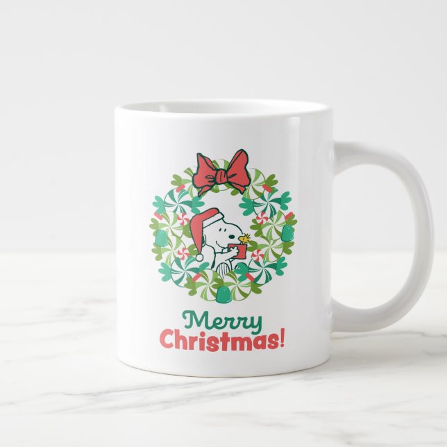 Merry Christmas Peppermint Holiday Wreath Giant Coffee Mug (Right)
