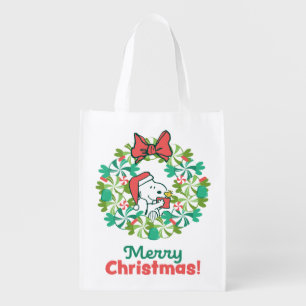 Merry Christmas Peppermint Holiday Wreath Grocery Bag