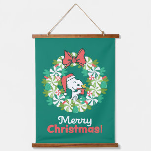 Merry Christmas Peppermint Holiday Wreath Hanging Tapestry