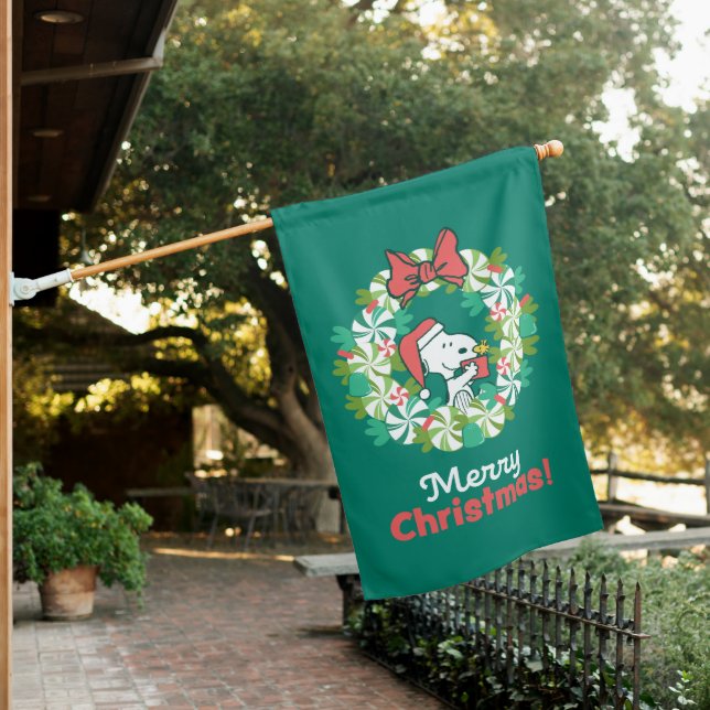 Merry Christmas Peppermint Holiday Wreath House Flag (In SItu)