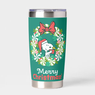 Merry Christmas Peppermint Holiday Wreath Insulated Tumbler