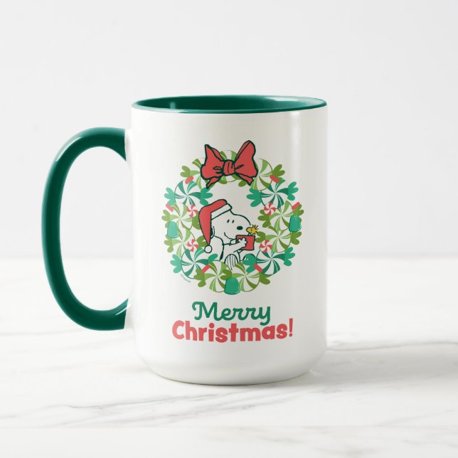 Merry Christmas Peppermint Holiday Wreath Mug (Left)