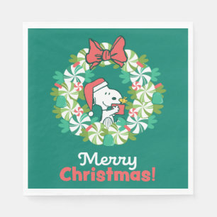 Merry Christmas Peppermint Holiday Wreath Napkins