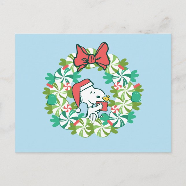 Merry Christmas Peppermint Holiday Wreath Postcard (Front)