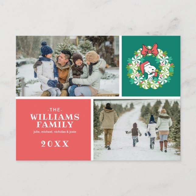 Merry Christmas Peppermint Holiday Wreath Postcard (Front)