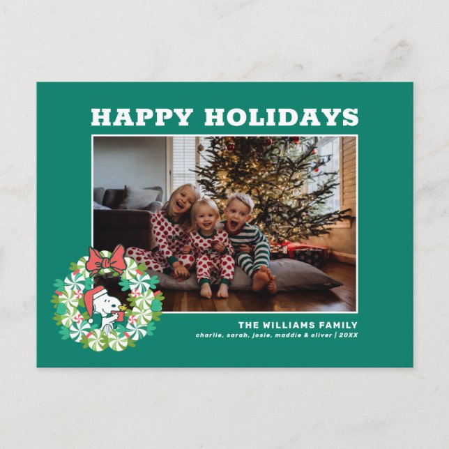 Merry Christmas Peppermint Holiday Wreath Postcard (Front)