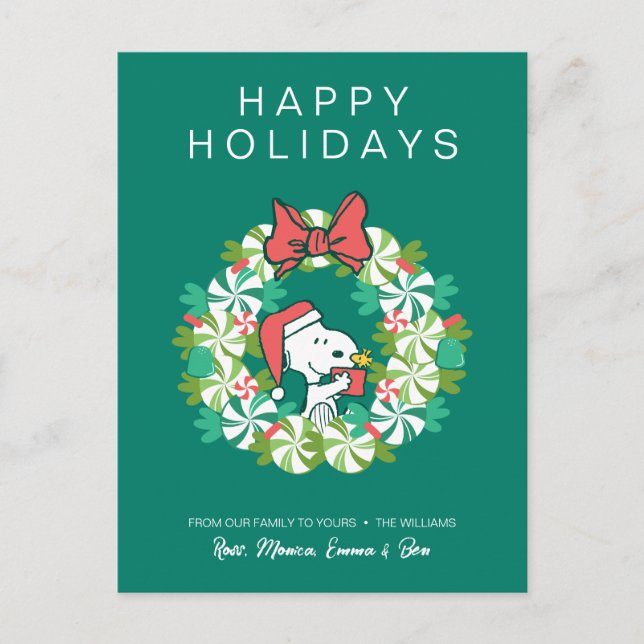 Merry Christmas Peppermint Holiday Wreath Postcard (Front)