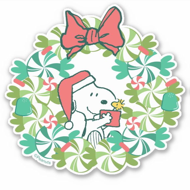 Merry Christmas Peppermint Holiday Wreath Sticker (Front)