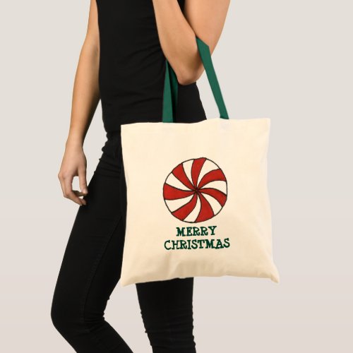 Merry Christmas Peppermint Mint Hard Candy Cane Tote Bag