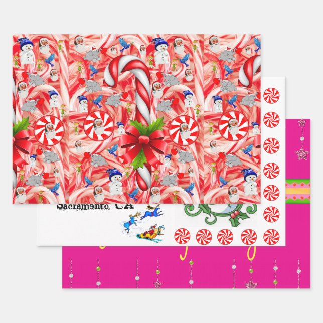 Merry Christmas Peppermint Santa  Wrapping Paper Sheets (Set)