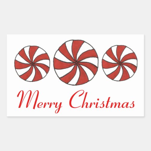 Merry Christmas Peppermint Starlight Mint Candy Rectangular Sticker