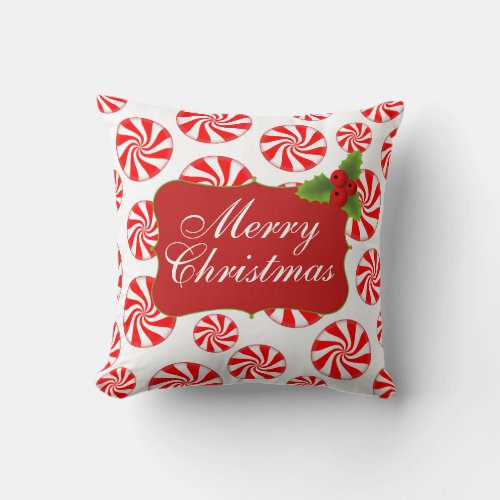 Merry Christmas Peppermint Swirl Candies Throw Pillow