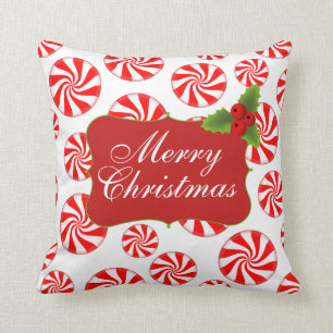 Merry Christmas Peppermint Swirl Candies Throw Pillow