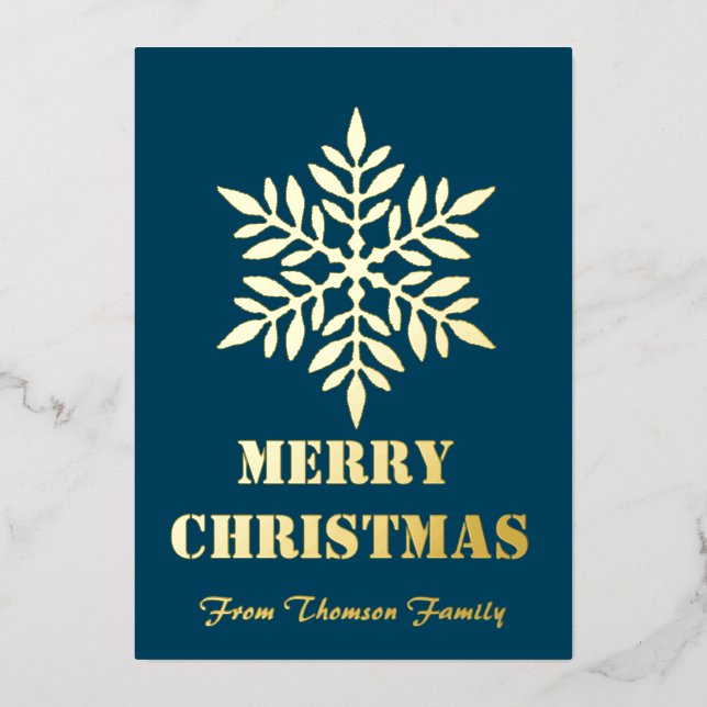 Merry Christmas Personalize Gold Foil Christmas Foil Holiday Card (Front)