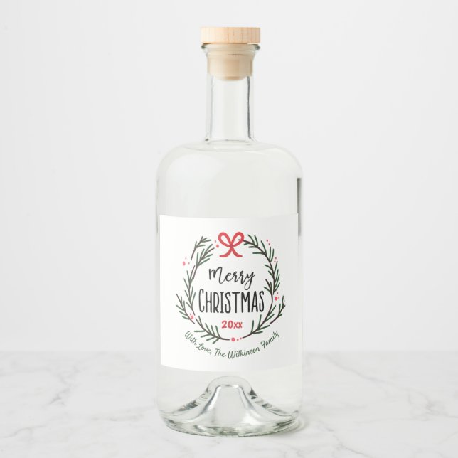 Merry Christmas Personalize Holiday Favor Liquor Bottle Label (Front)
