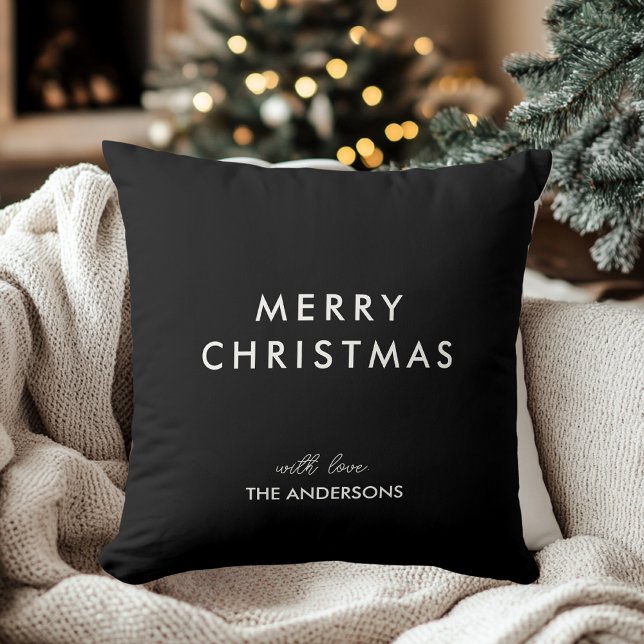 Merry Christmas Personalized Black | Custom Name Throw Pillow (Creator Uploaded)