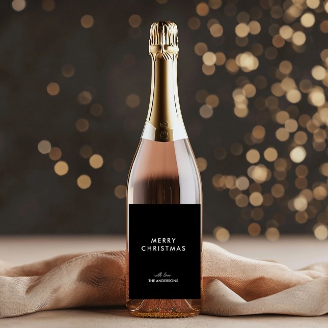 Merry Christmas Personalized Black | Custom Name Wine Label (Creator Uploaded)