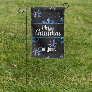 Merry Christmas Personalized Blue Snowflakes Garden Flag