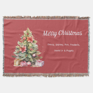 Merry Christmas Personalized Christmas Tree Throw Blanket