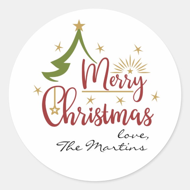 Merry Christmas Personalized Classic Round Sticker (Front)