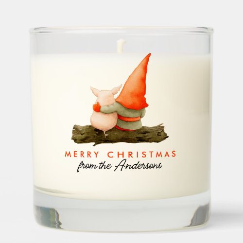 Merry Christmas Personalized Cute Watercolor Gnome Scented Candle