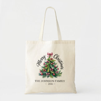 Merry Christmas Personalized Family Name Year Tote Bag