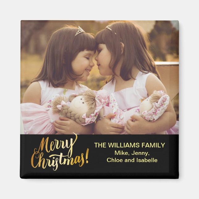 Merry Christmas Personalized Family Photo Magnet (Front)