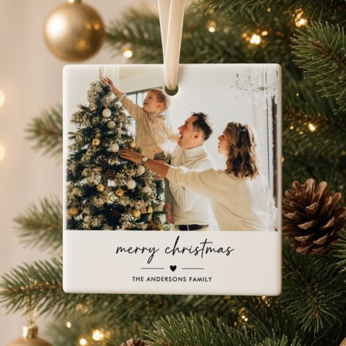 Merry Christmas Personalized Family Photo Modern Ceramic Ornament