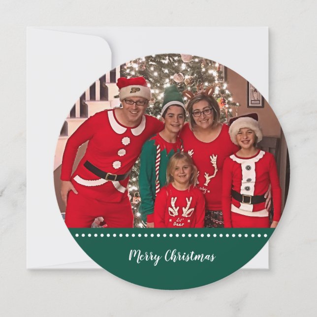 Merry Christmas Personalized Family Photo Round Holiday Card (Front)
