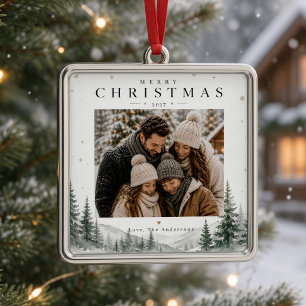 Merry Christmas Personalized Family Photo Winter Metal Ornament