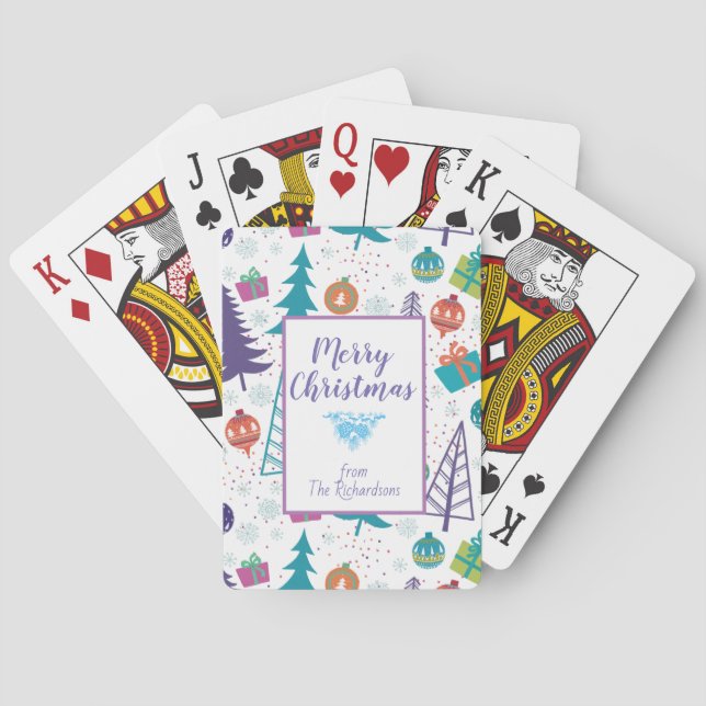 Merry Christmas Personalized Holiday Icons White Poker Cards (Back)