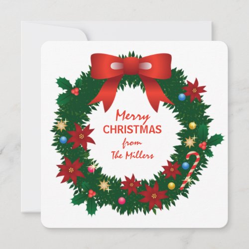 Merry Christmas Personalized Holiday Wreath Card