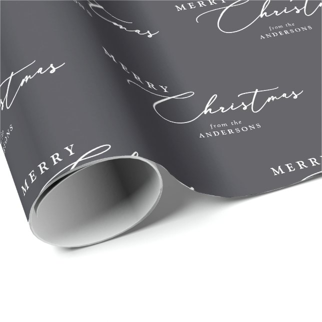 Merry Christmas Personalized Modern Elegant Script Wrapping Paper (Roll Corner)