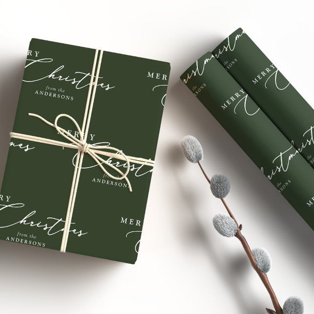 Merry Christmas Personalized Modern Elegant Script Wrapping Paper (Creator Uploaded)