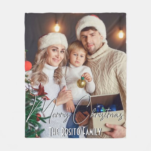 Merry Christmas Personalized Name and Photo Fleece Blanket