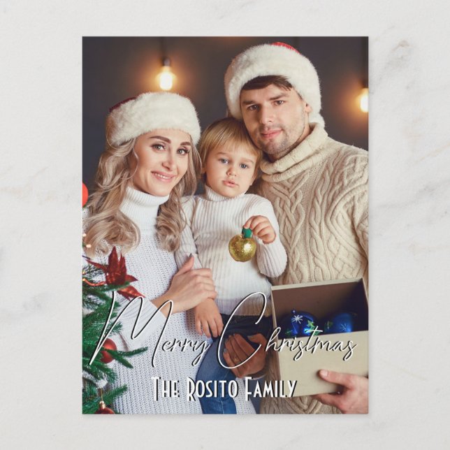 Merry Christmas Personalized Name and Photo Holiday Postcard (Front)