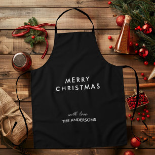 Merry Christmas Personalized Name Black Apron